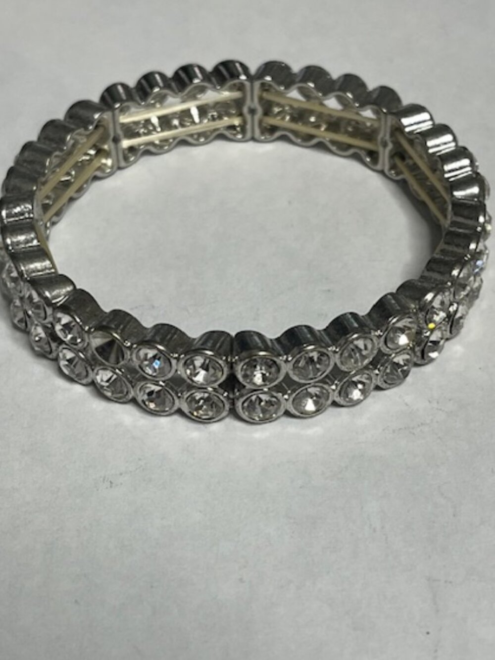 VTG Stretch Clear Crystals Rhinestones Sparkling Silver Tone Bracelet 2 Rows